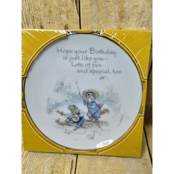 Vtg Lasting Memories 1978 K. Lawrence Birthday Plate Frog Squirrel on Raft New - Picture 1 of 5